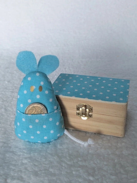Souris et boîte à dent de lait - pois bleu