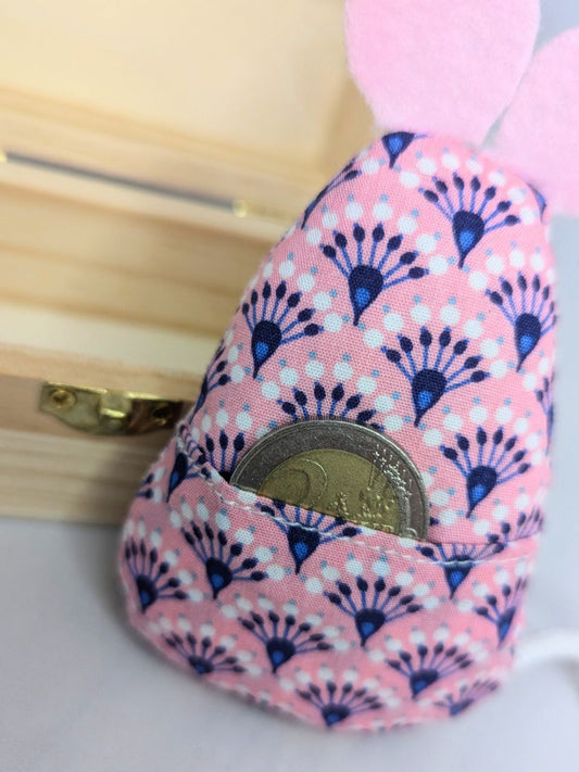Souris et boîte à dent de lait - rose bleu éventail