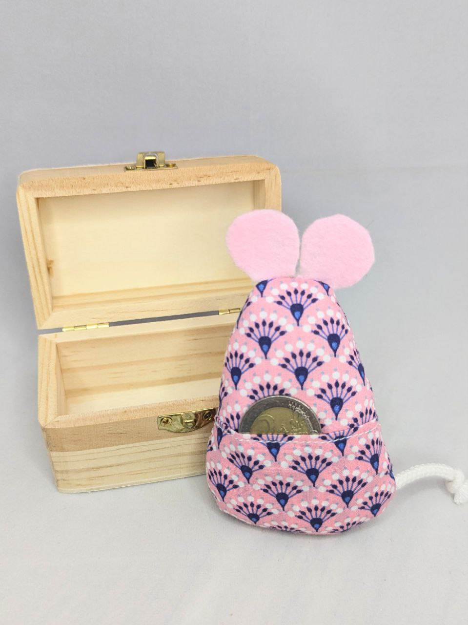 Souris et boîte à dent de lait - rose bleu éventail