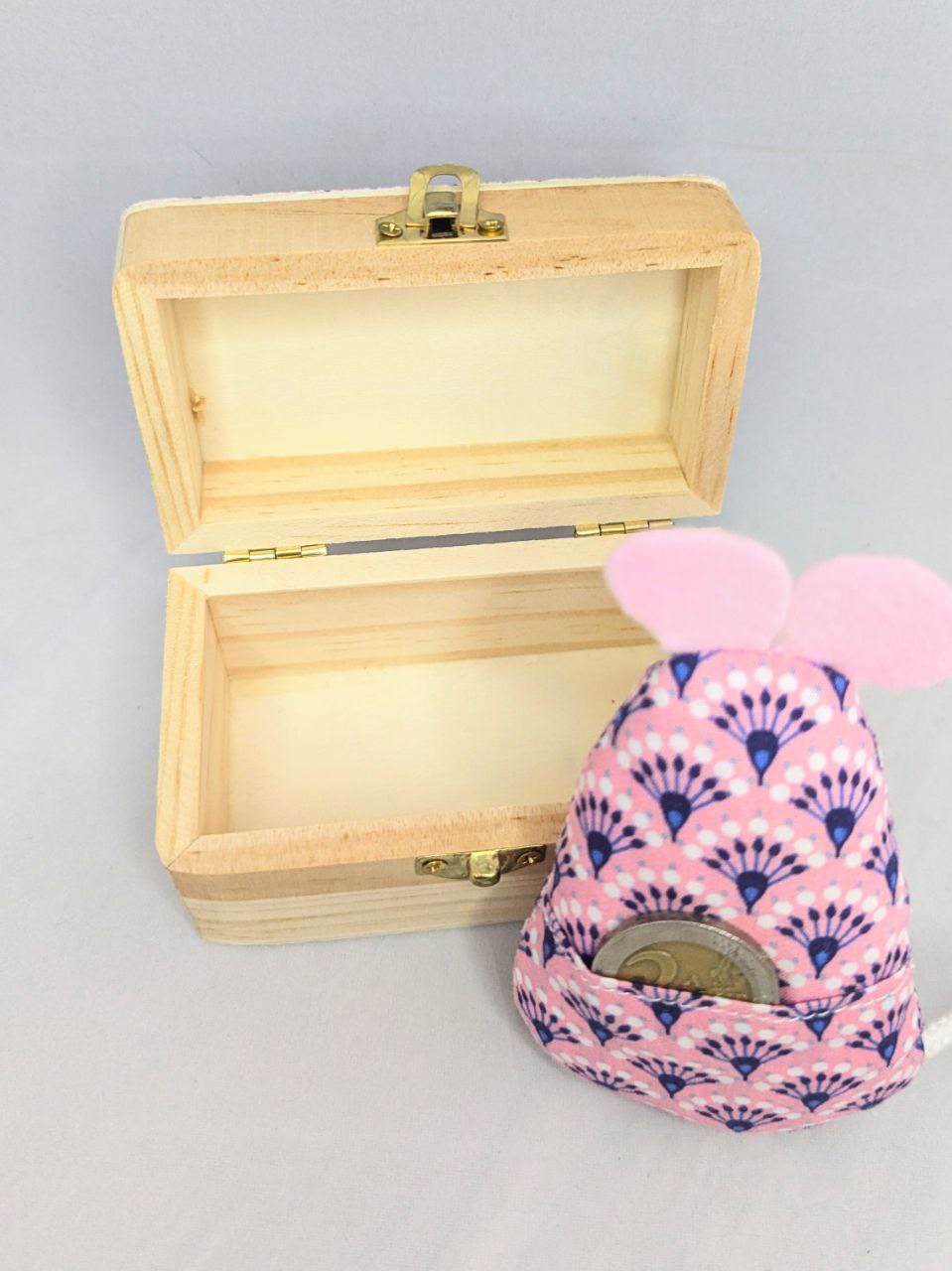 Souris et boîte à dent de lait - rose bleu éventail