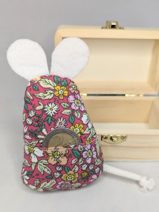 Souris et boîte à dent de lait - fleuri liberty rose