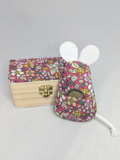 Souris et boîte à dent de lait - fleuri liberty rose